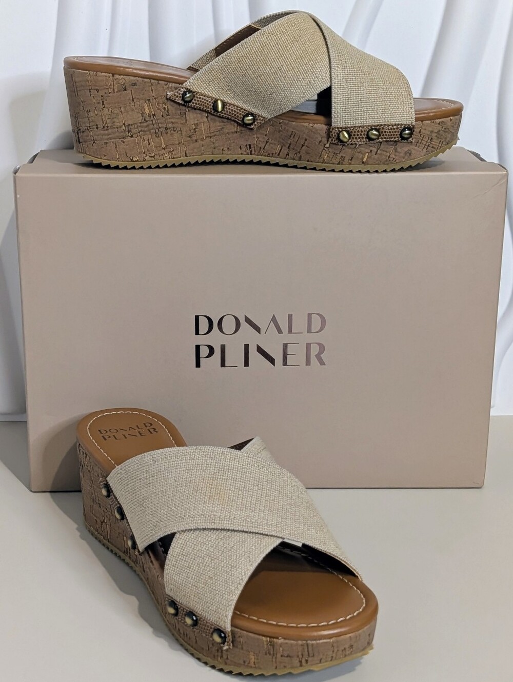 Donald Pliner Summer Cork Platform Wedge Sandals Saddle NIB Size 8
